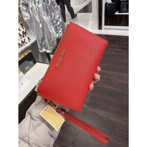 Michael kors wristlet double zip phone wallet - flame
